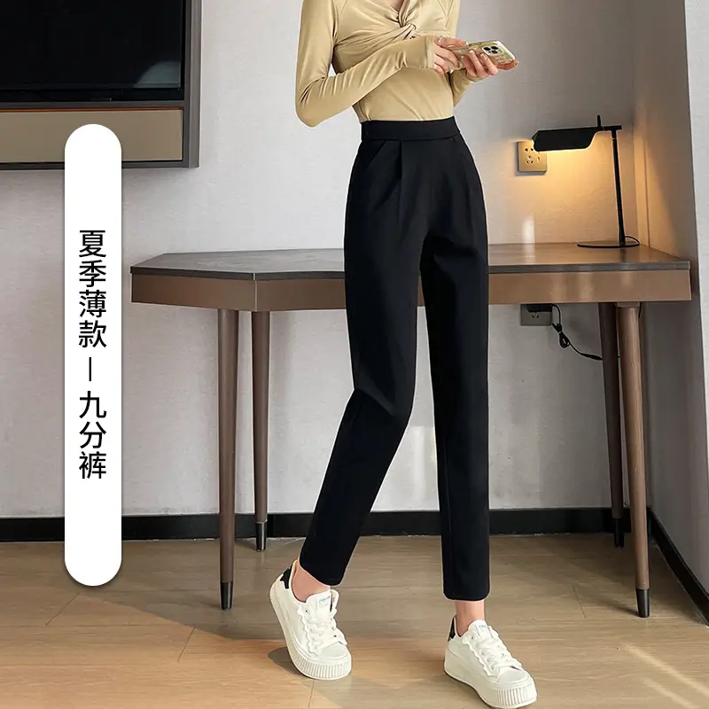 Narrow Black Slimming Straight Leg Pants for Women - Image 3