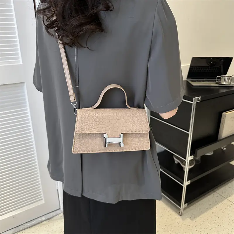Orange Croc Leather Shoulder Bag for Women - Image 6