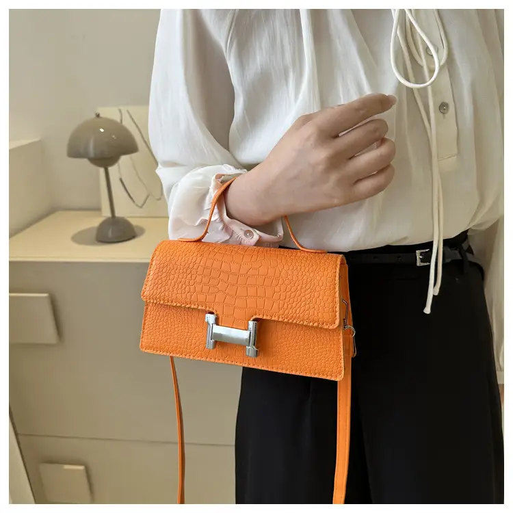 Orange Croc Leather Shoulder Bag for Women — feature 13