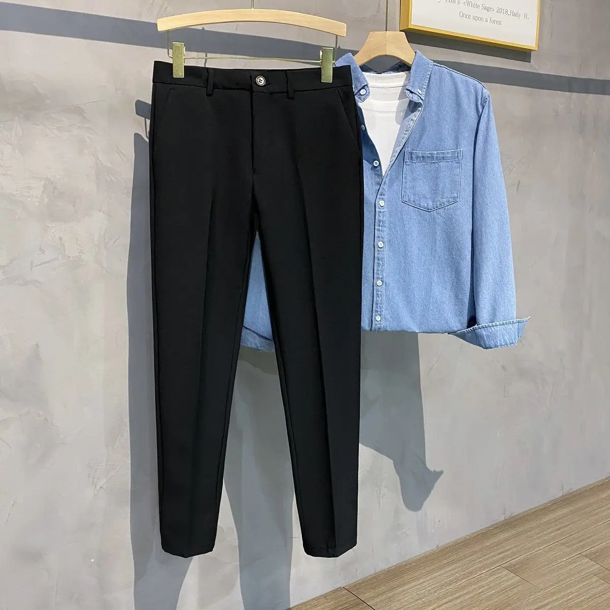 Spring Men's Slim Fitting Trousers Small Leg Black - Image 12
