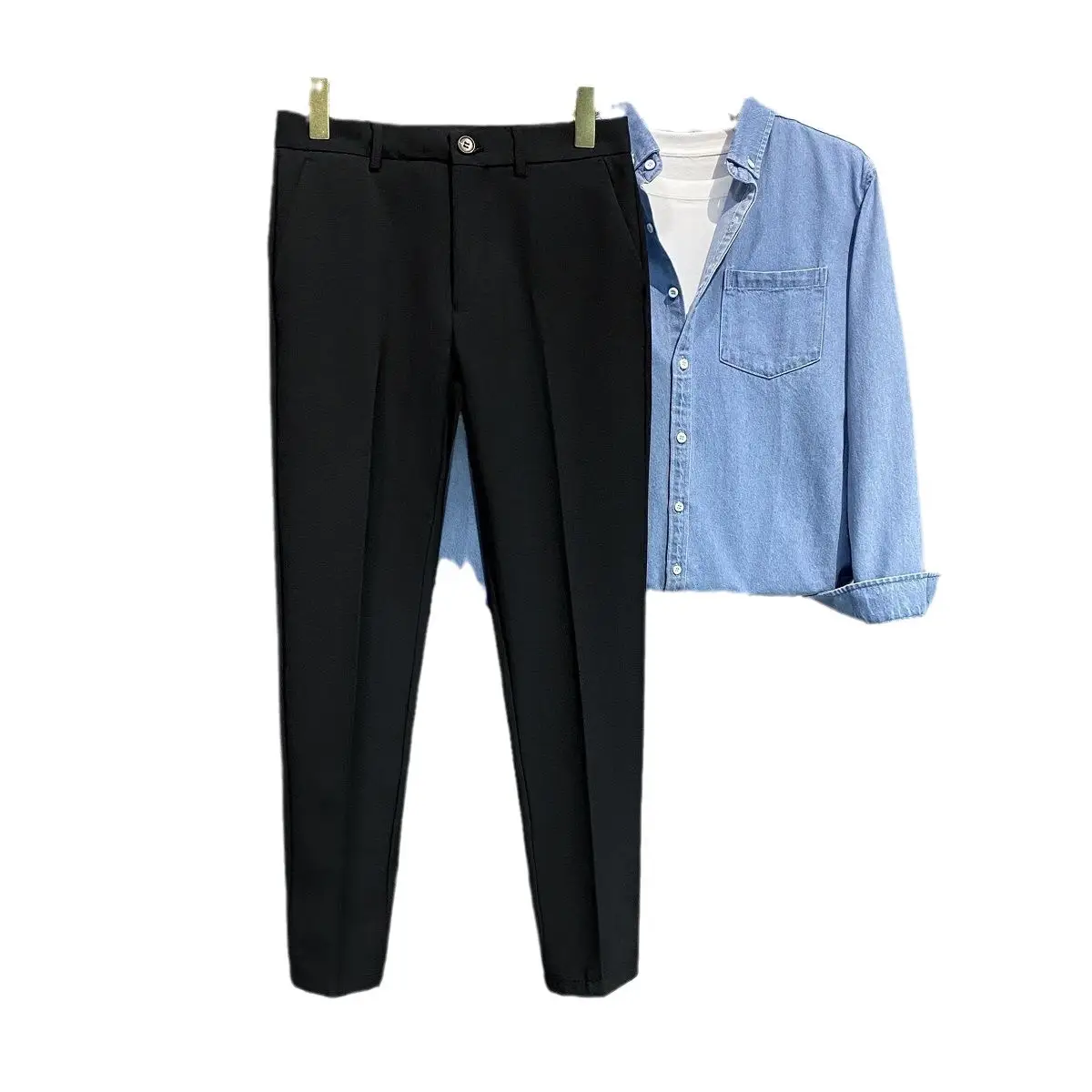 Spring Men's Slim Fitting Trousers Small Leg Black - Image 13
