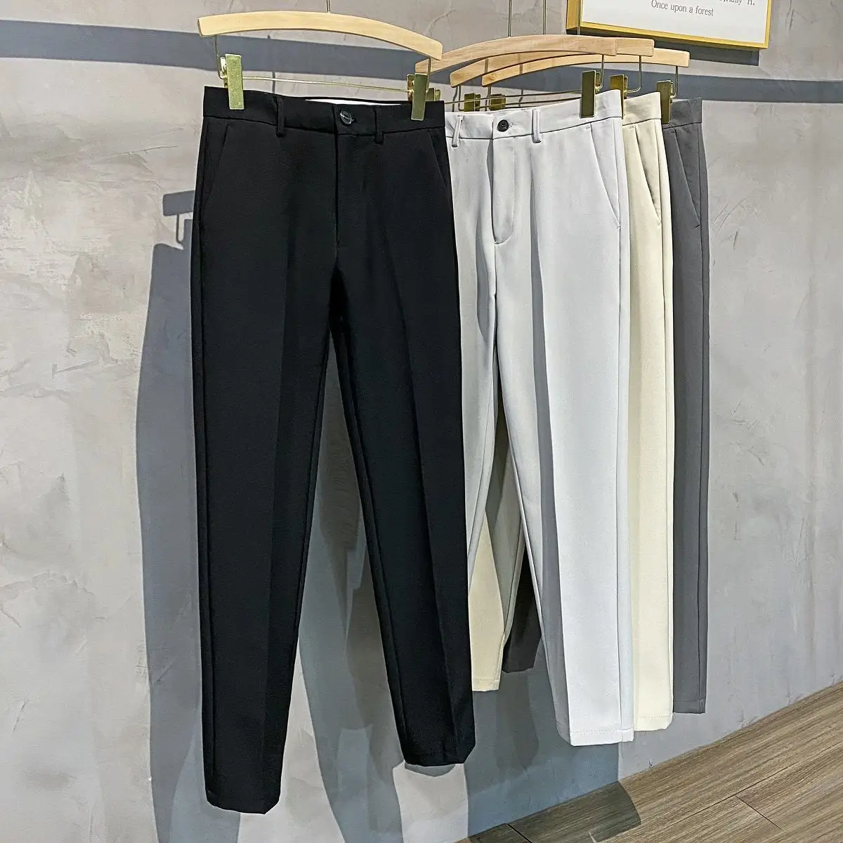 Spring Men's Slim Fitting Trousers Small Leg Black — feature 11