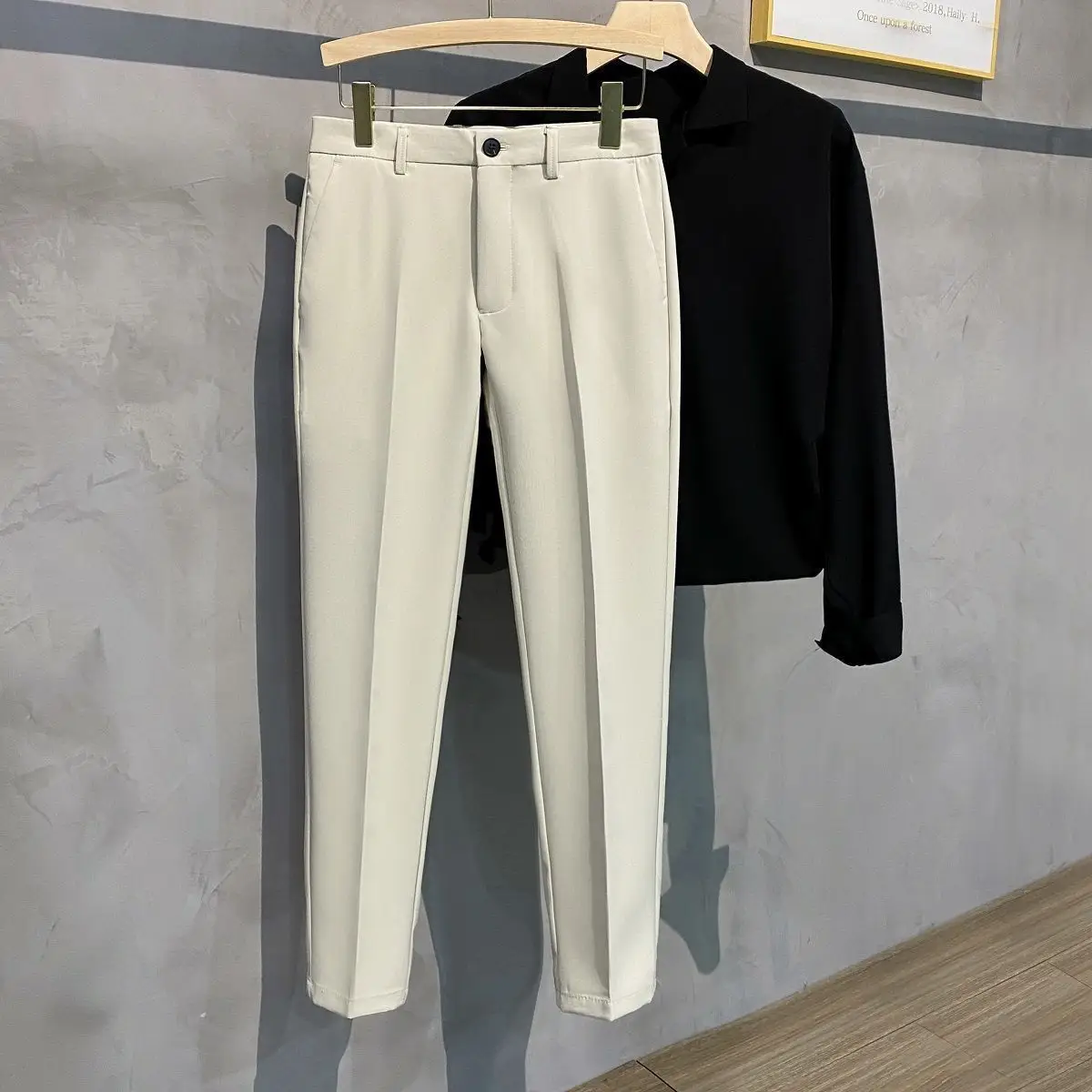 Spring Men's Slim Fitting Trousers Small Leg Black — feature 13