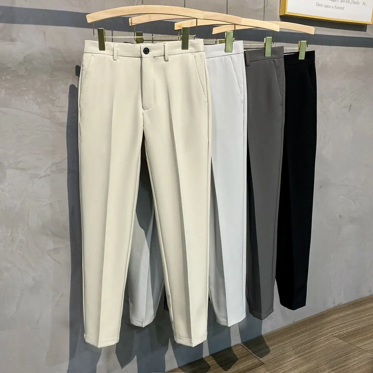 Spring Men's Slim Fitting Trousers Small Leg Black — feature 3