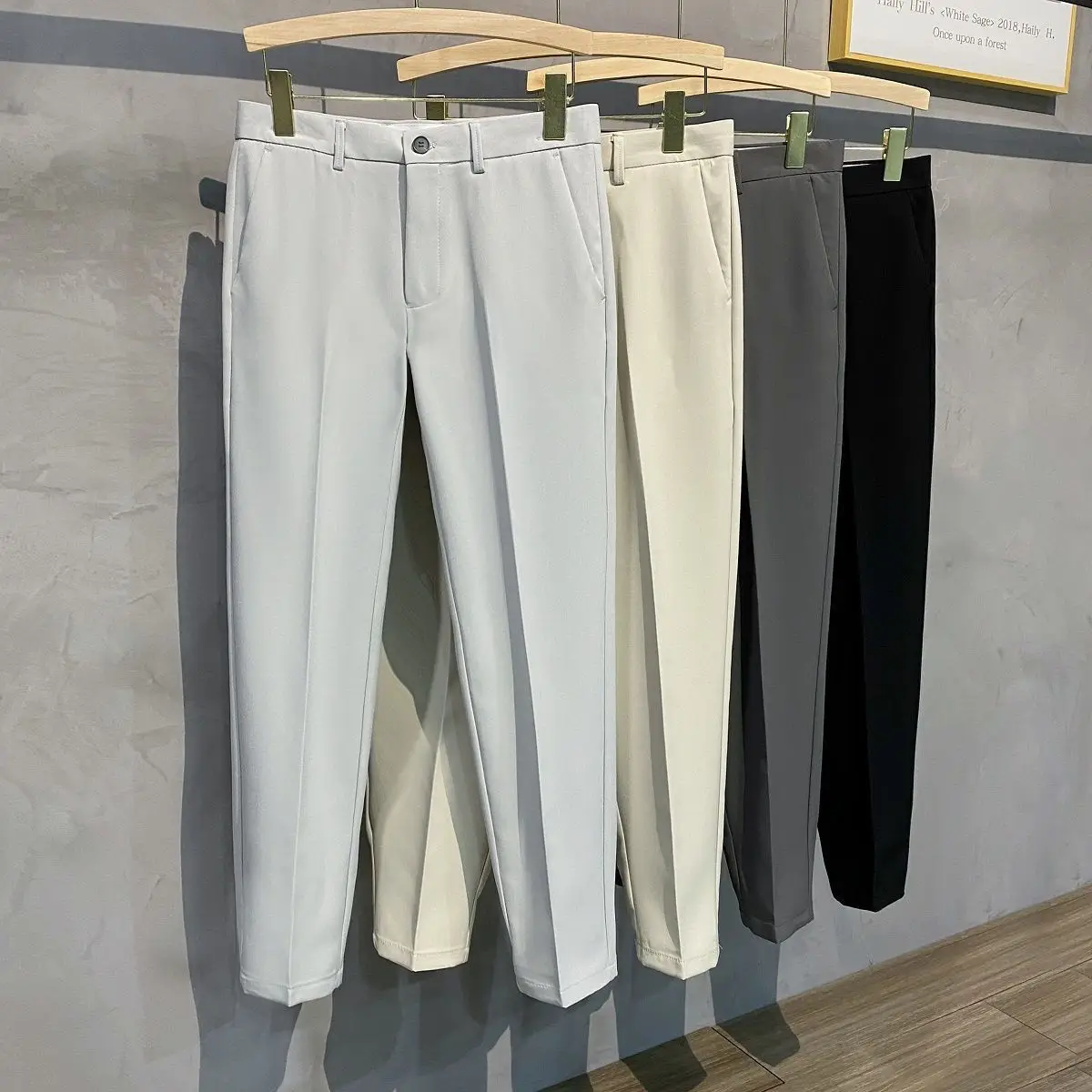 Spring Men's Slim Fitting Trousers Small Leg Black — feature 9