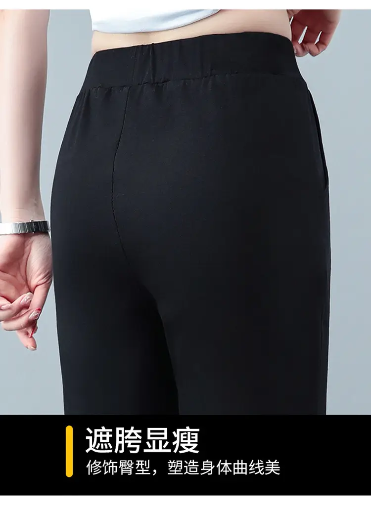 Women Black Cotton Cropped Pants 2023 Summer — feature 5
