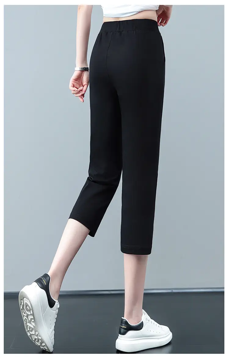 Women Black Cotton Cropped Pants 2023 Summer — feature 9