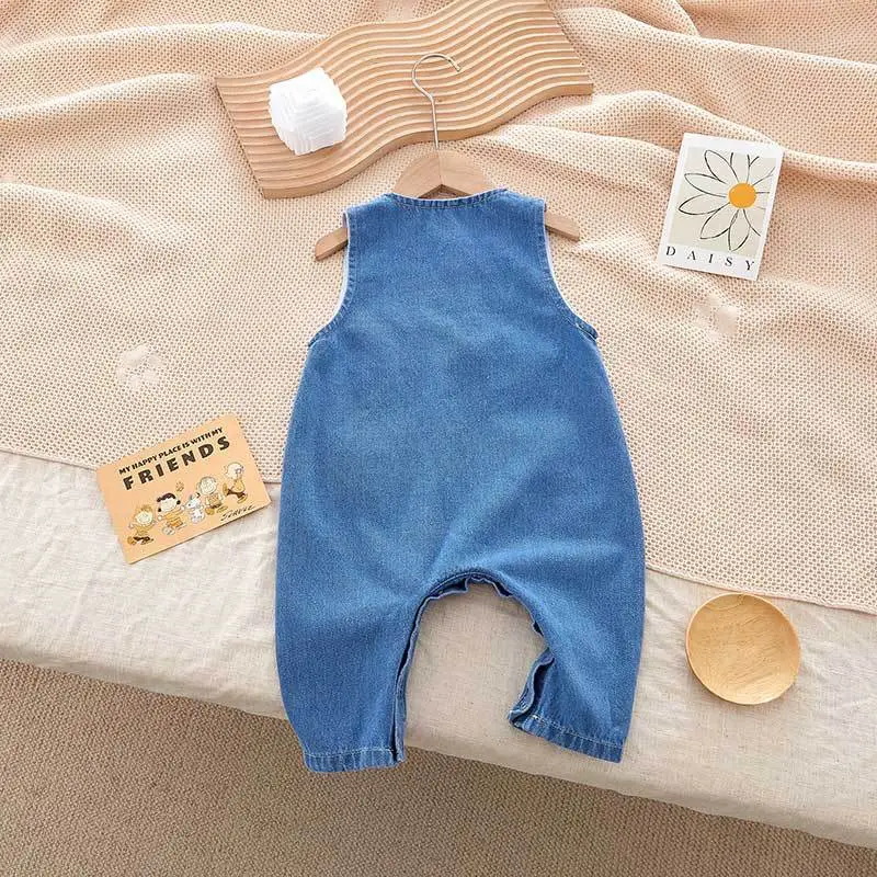 New Men's Women's Sleeveless Baby Jumpsuit Blue Denim