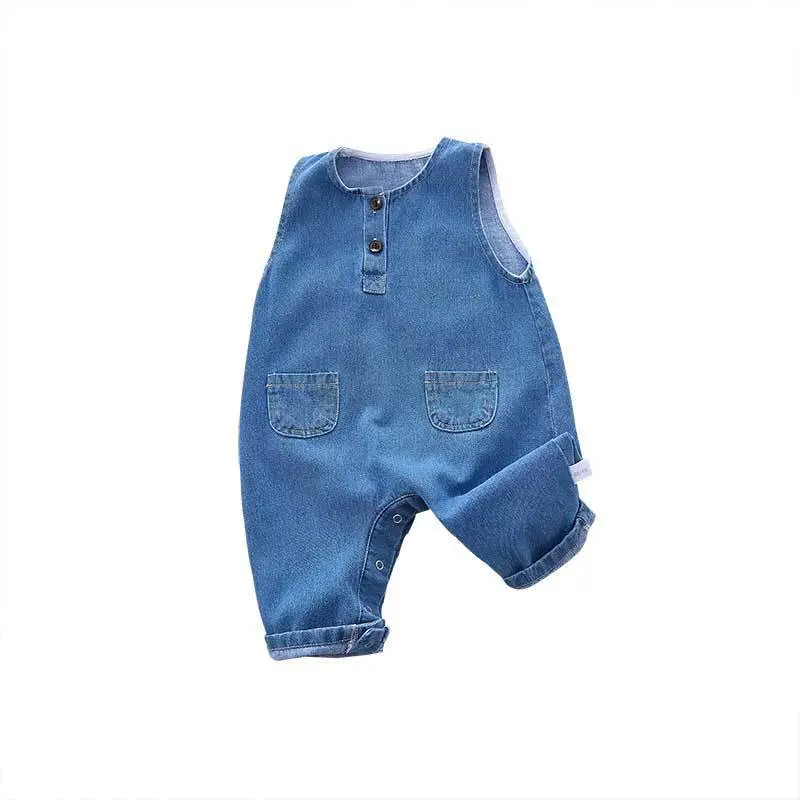 New Men's Women's Sleeveless Baby Jumpsuit Blue Denim