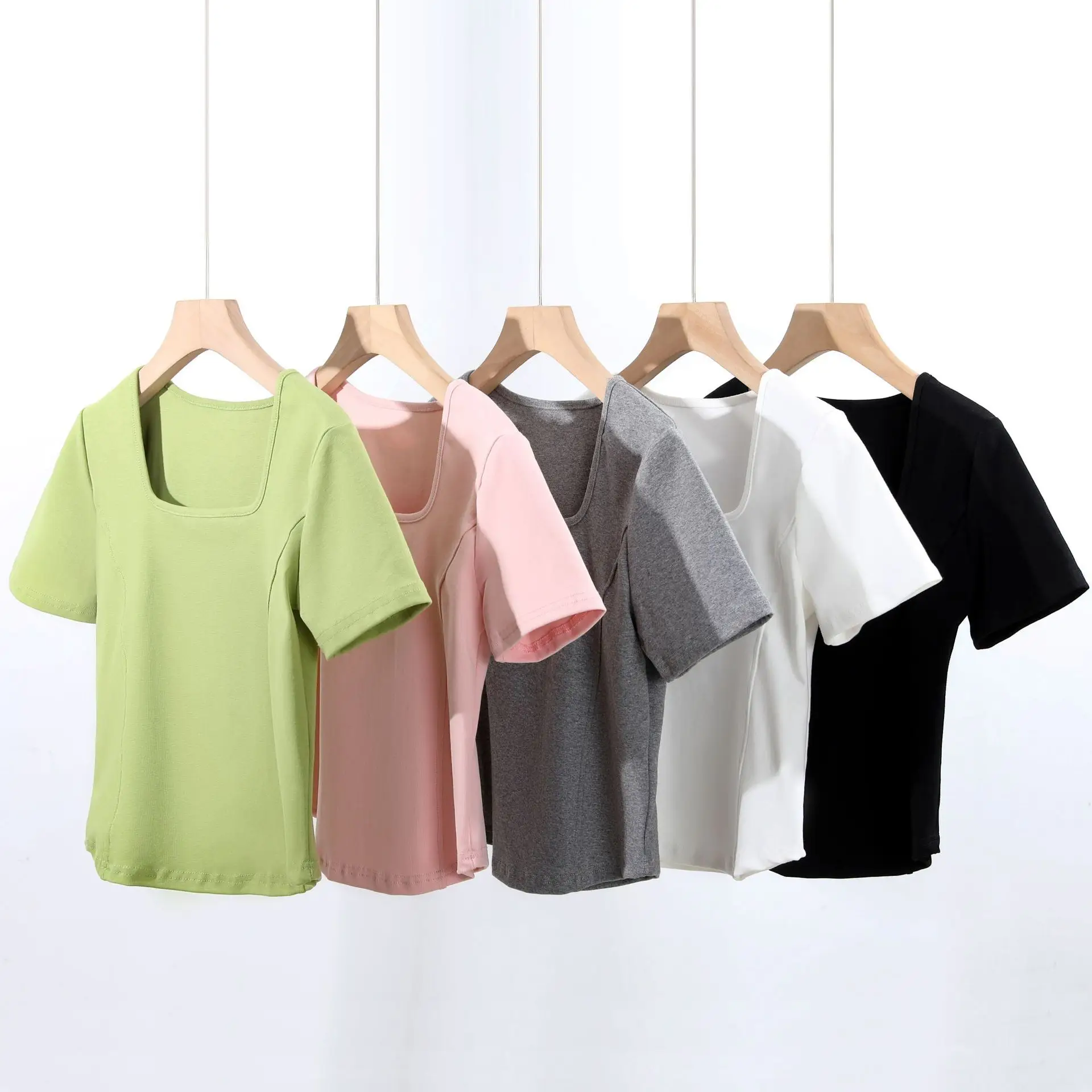 Women Grey Curved Hem T-Shirt Short Sleeve Summer - Image 6