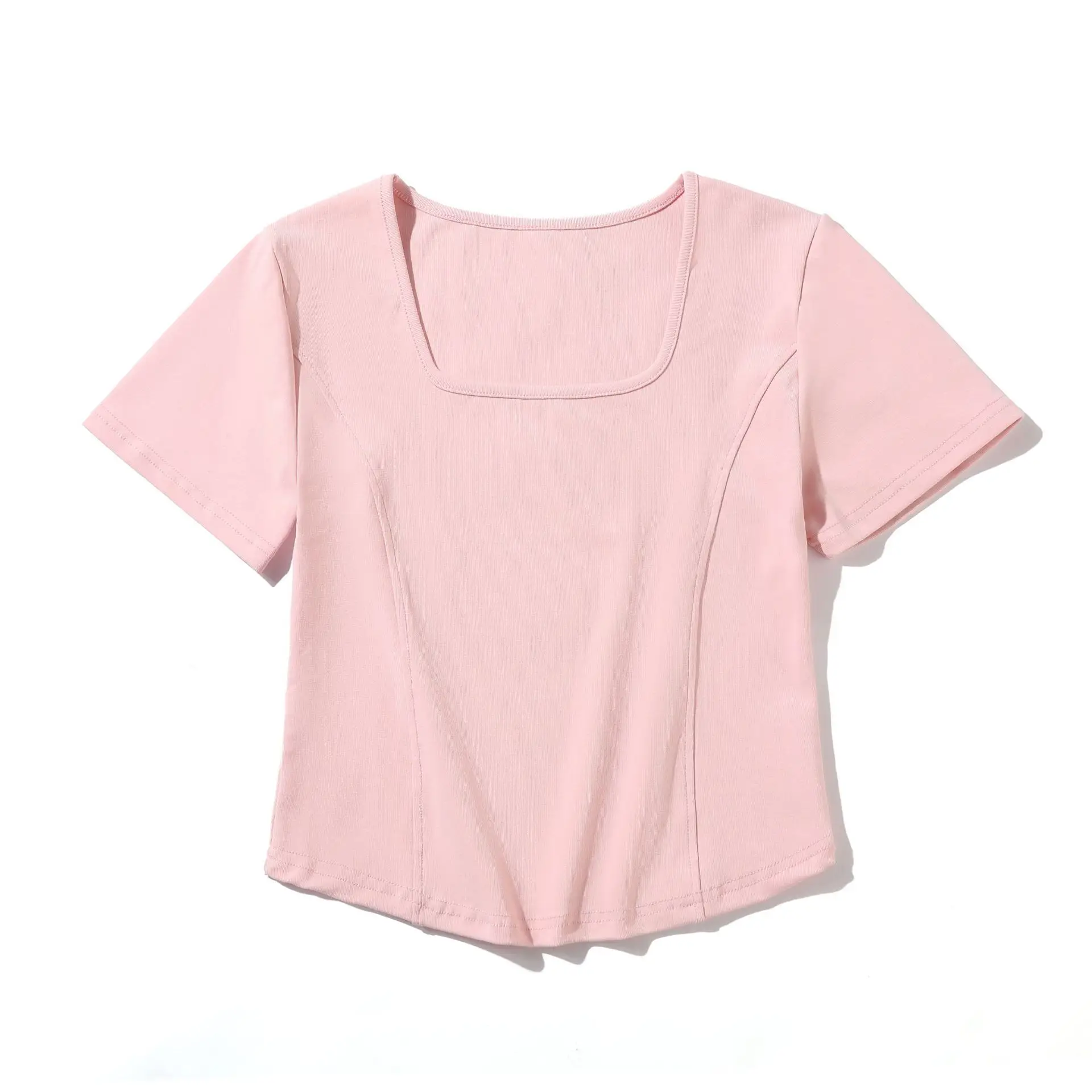 Women Grey Curved Hem T-Shirt Short Sleeve Summer - Image 3