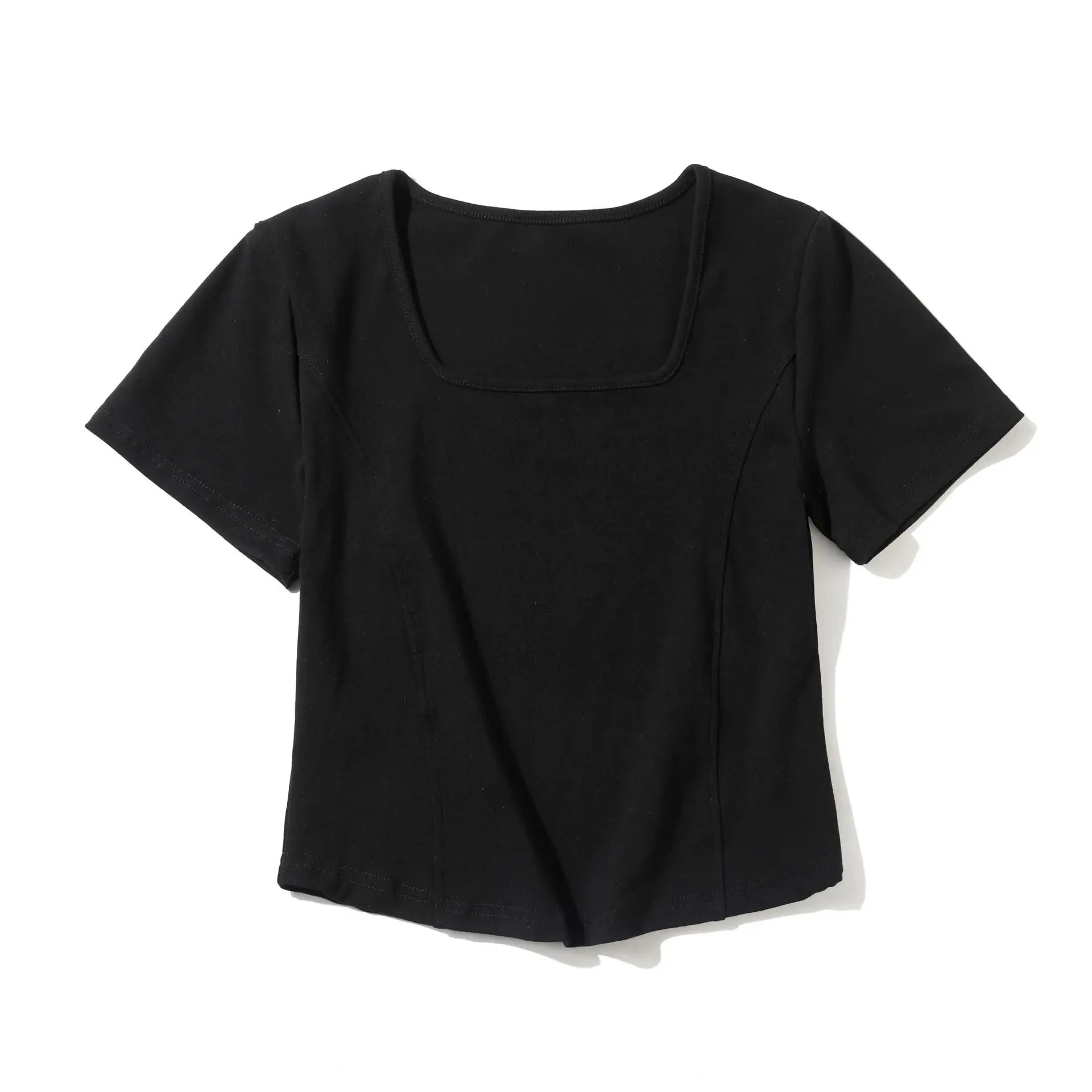 Women Grey Curved Hem T-Shirt Short Sleeve Summer - Image 2