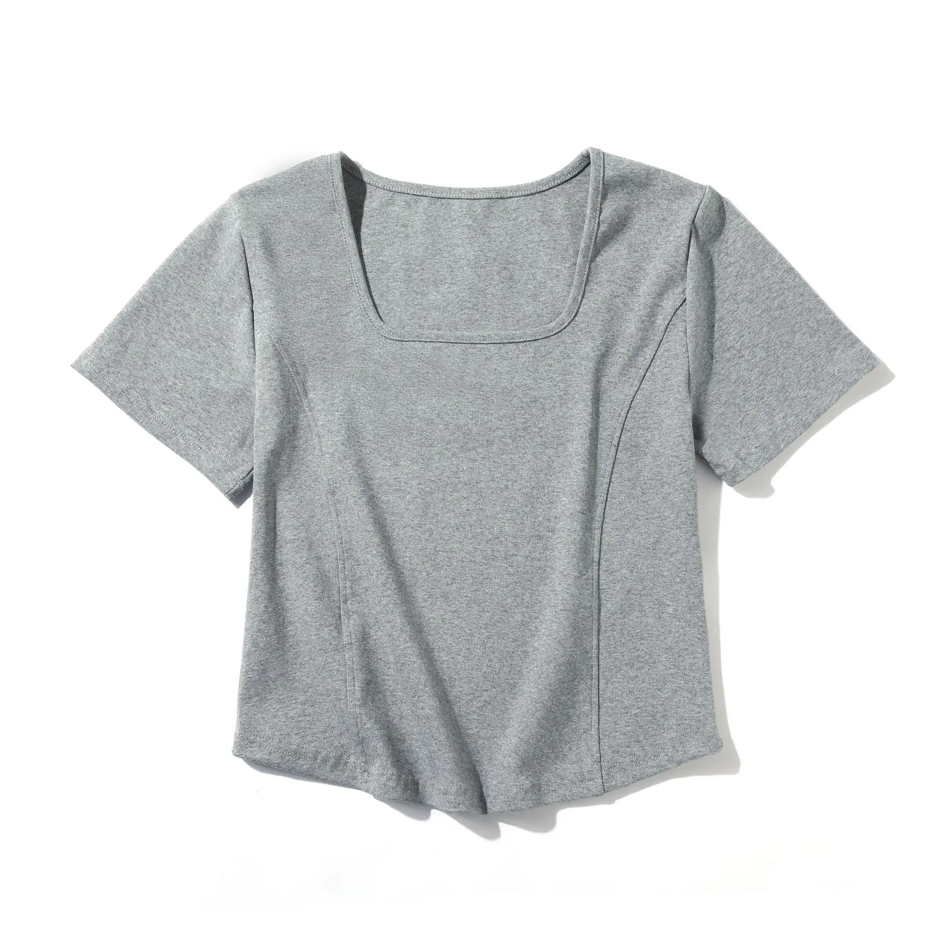 Women Grey Curved Hem T-Shirt Short Sleeve Summer - Image 5