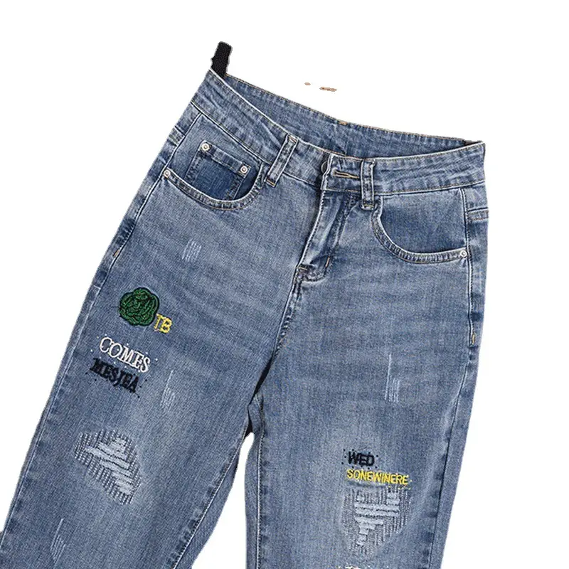 Women Thin Cropped Jeans 2024 Spring Summer Light Blue - Image 5
