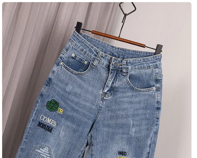 Women Thin Cropped Jeans 2024 Spring Summer Light Blue — feature 9
