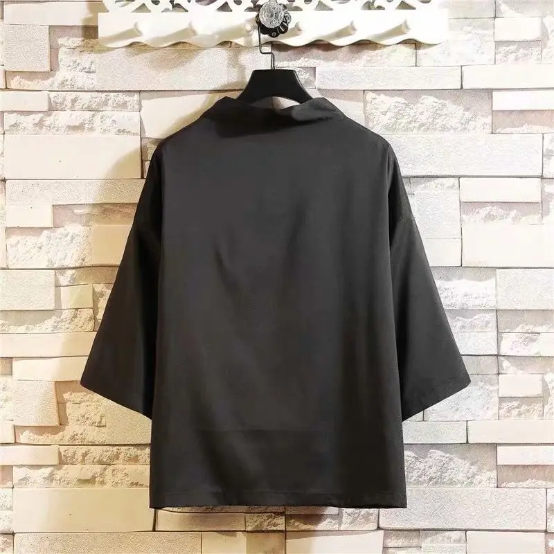 Ethnic Style Men's Black Hanfu Shirt with Seven-Point Necklace - Image 3