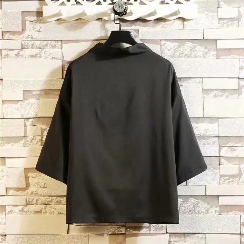 Ethnic Style Men's Black Hanfu Shirt with Seven-Point Necklace - Image 5