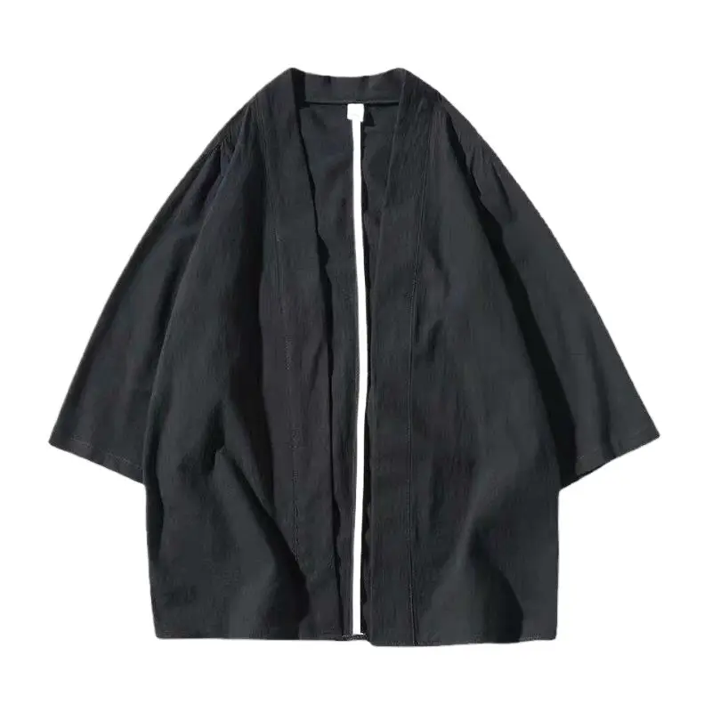 Ethnic Style Men's Black Hanfu Shirt with Seven-Point Necklace - Image 6