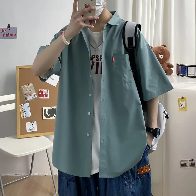 Men's Green Cotton Short Sleeve Shirt 2023 - Image 9