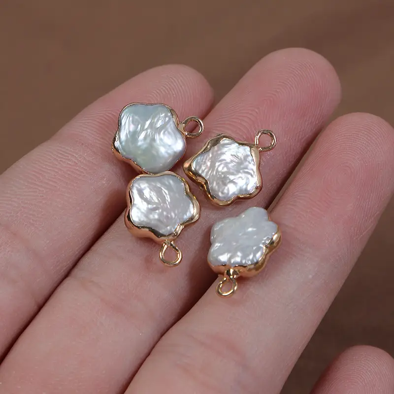 Natural Freshwater Pearl Baroque Copper Gold Plated diy Pendant Earrings - Image 3