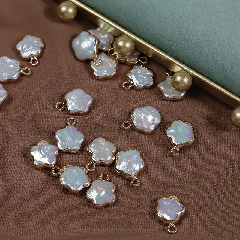 Natural Freshwater Pearl Baroque Copper Gold Plated diy Pendant Earrings - Image 5