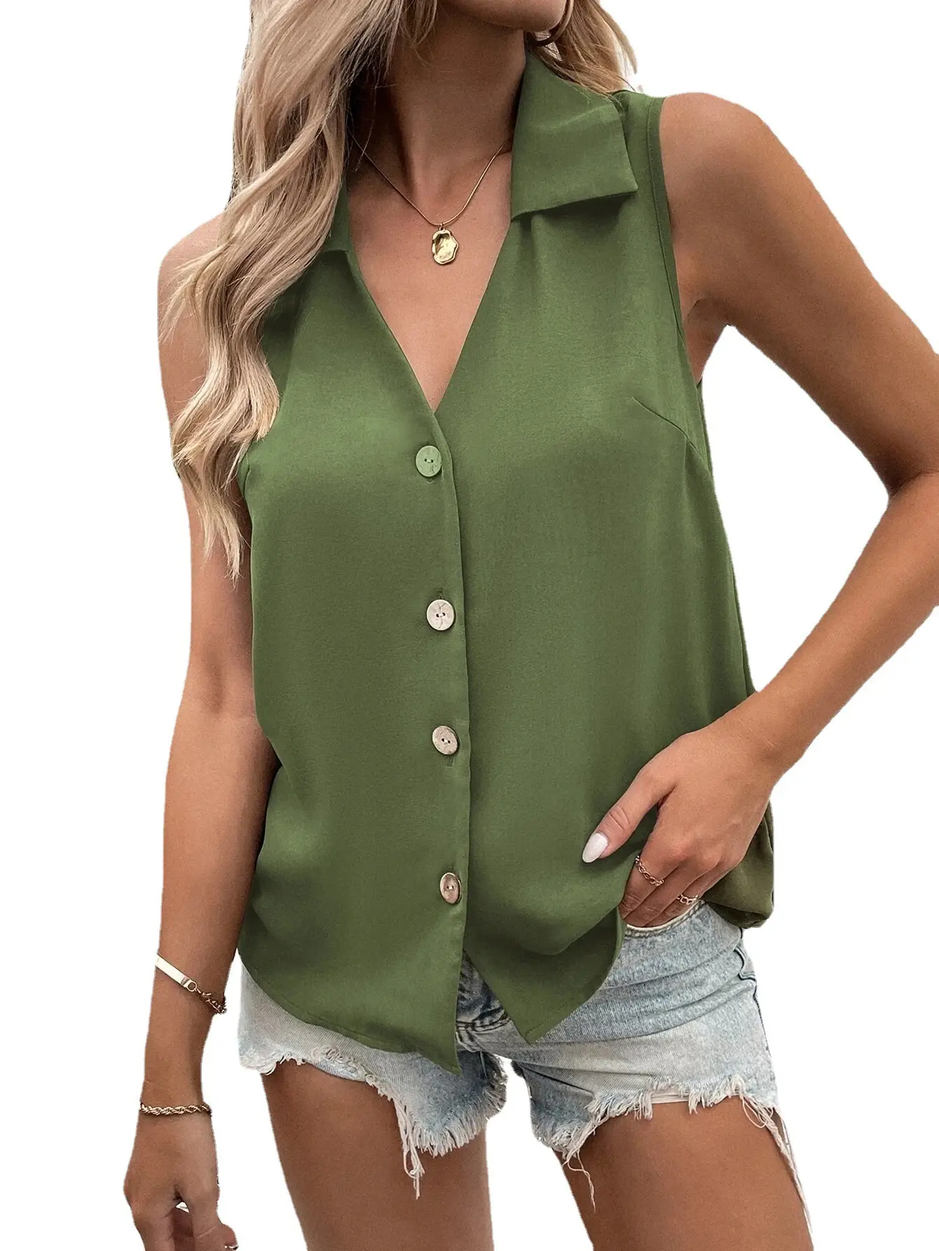 2023 V-Neck Sleeveless Button Vest Shirt for Women - Image 7