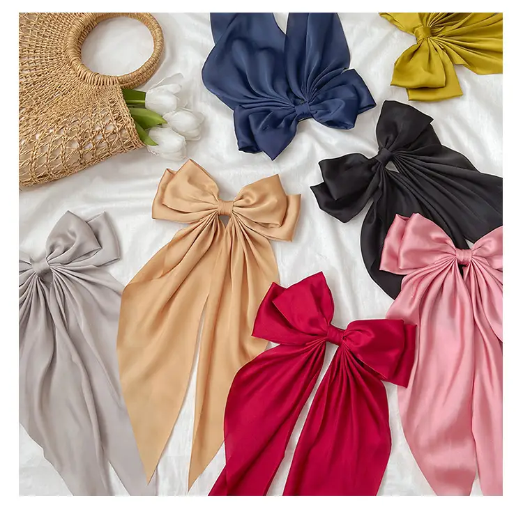 Bow Hairpin Long Ribbon Large Vintage Wine Red — feature 1