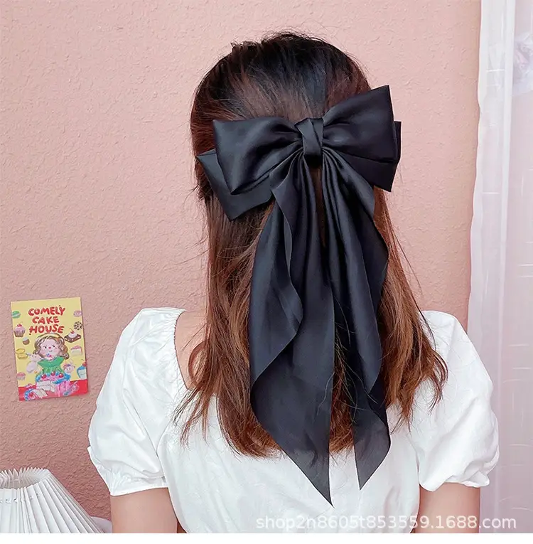 Bow Hairpin Long Ribbon Large Vintage Wine Red — feature 11