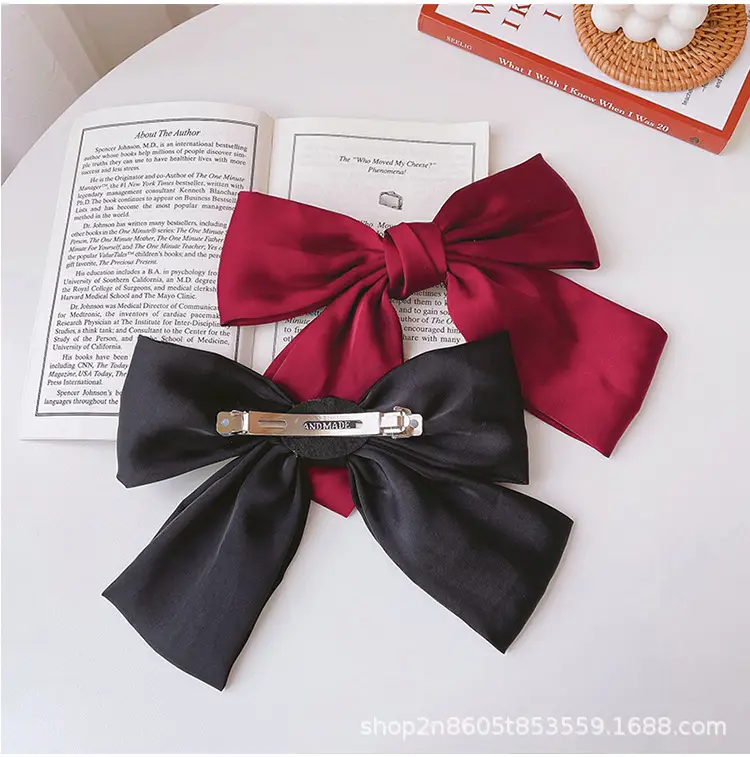 Bow Hairpin Long Ribbon Large Vintage Wine Red — feature 12