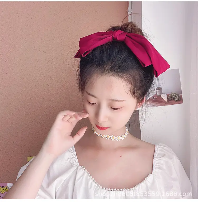 Bow Hairpin Long Ribbon Large Vintage Wine Red — feature 13