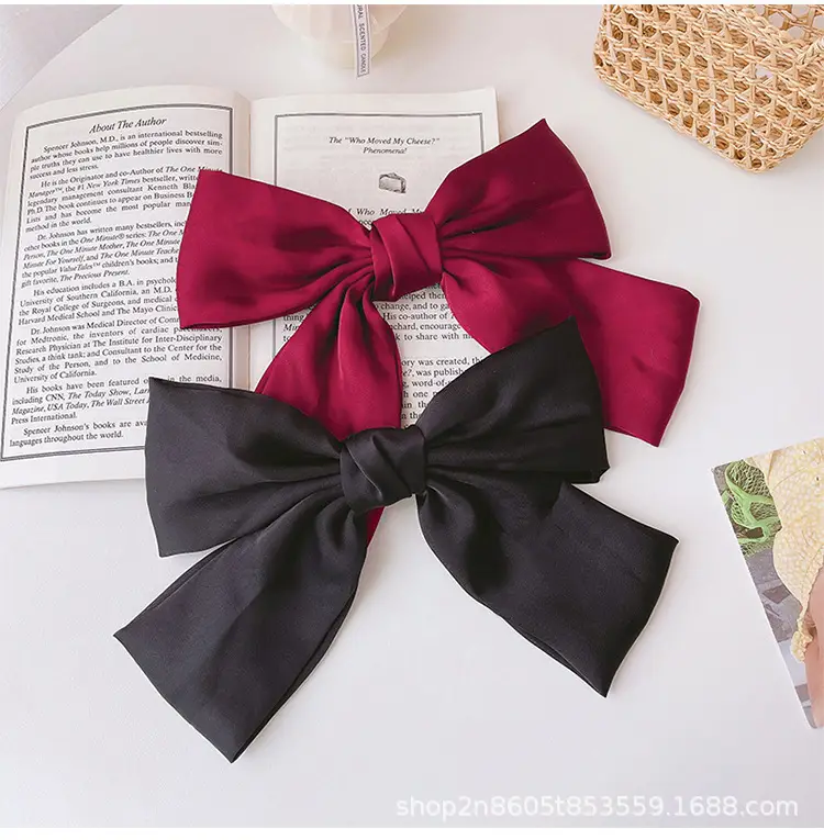 Bow Hairpin Long Ribbon Large Vintage Wine Red — feature 14