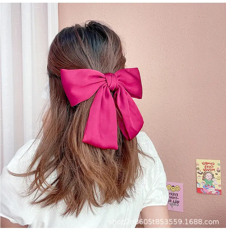 Bow Hairpin Long Ribbon Large Vintage Wine Red — feature 5