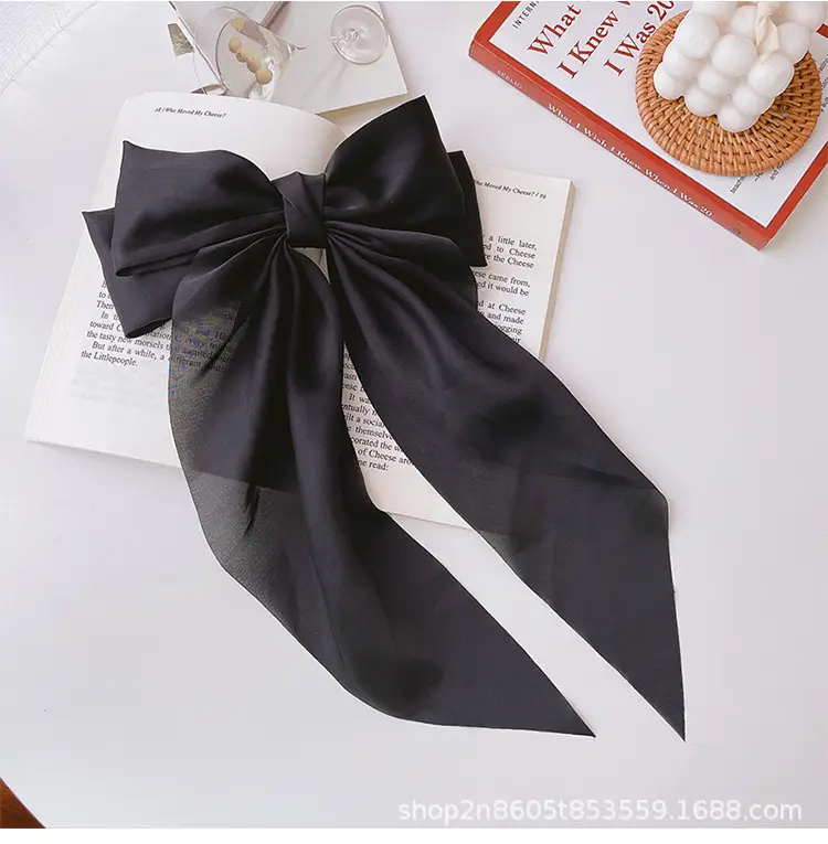 Bow Hairpin Long Ribbon Large Vintage Wine Red — feature 9