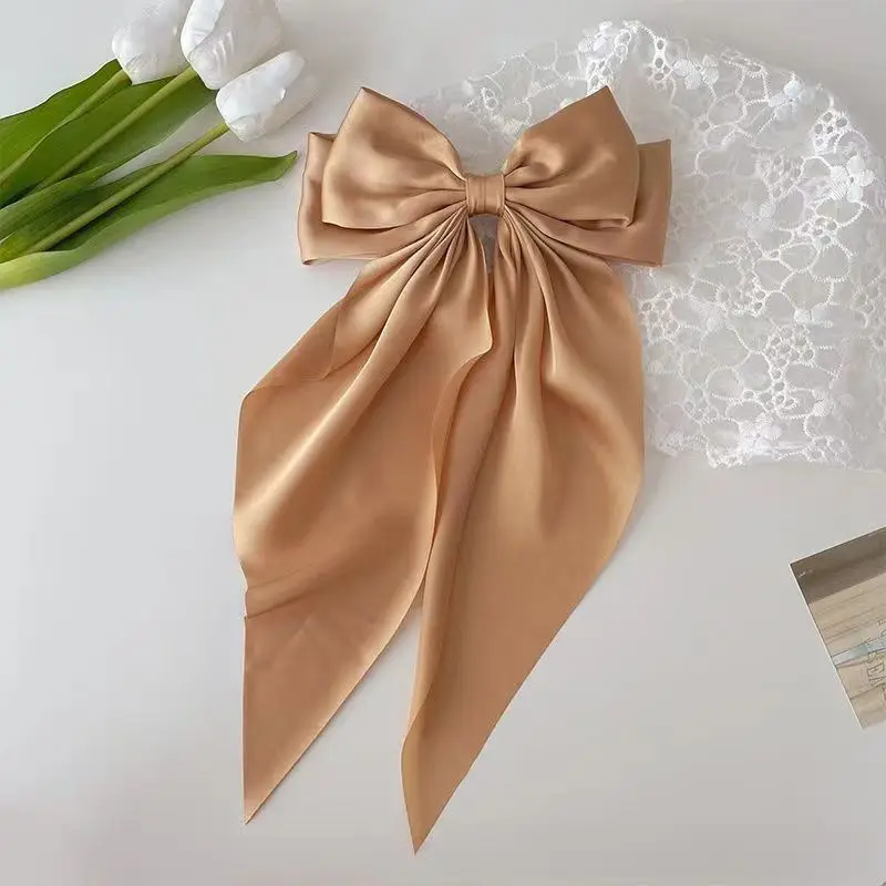 Bow Hairpin Long Ribbon Large Vintage Wine Red - Image 9