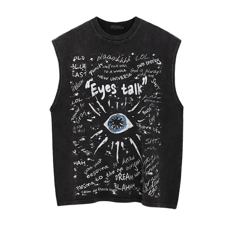 Tidebear Black Sleeveless T-Shirt with Eye Design - Image 5