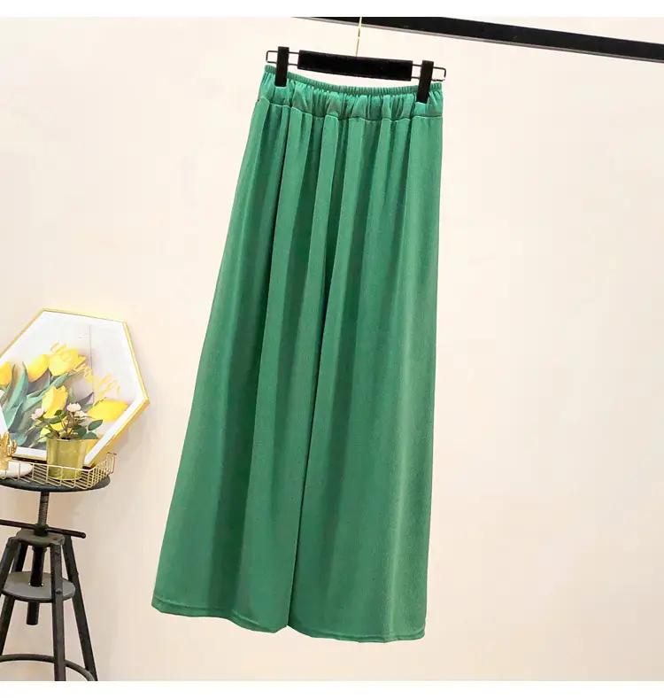 Green Wide Leg Drawstring Capri Pants 150kg Ice Silk — feature 11