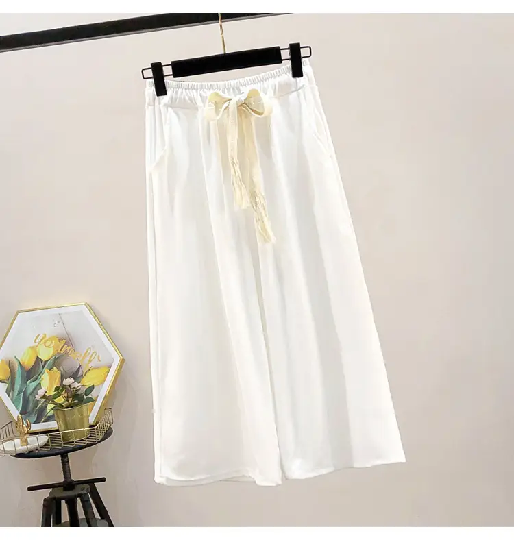 Green Wide Leg Drawstring Capri Pants 150kg Ice Silk — feature 12