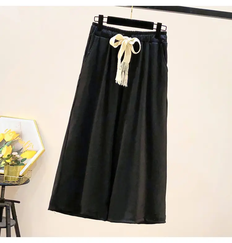 Green Wide Leg Drawstring Capri Pants 150kg Ice Silk — feature 15