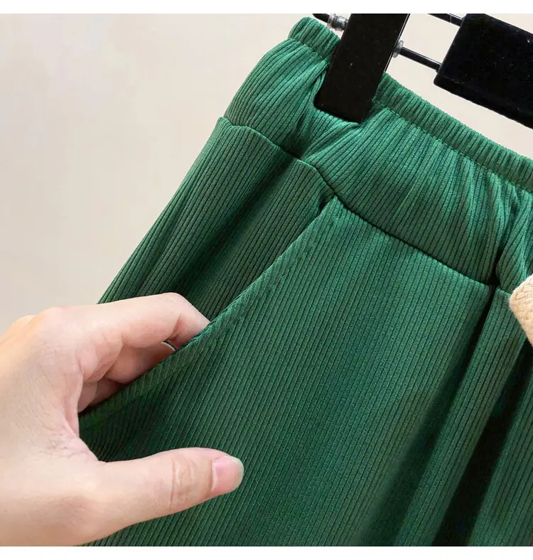 Green Wide Leg Drawstring Capri Pants 150kg Ice Silk — feature 19