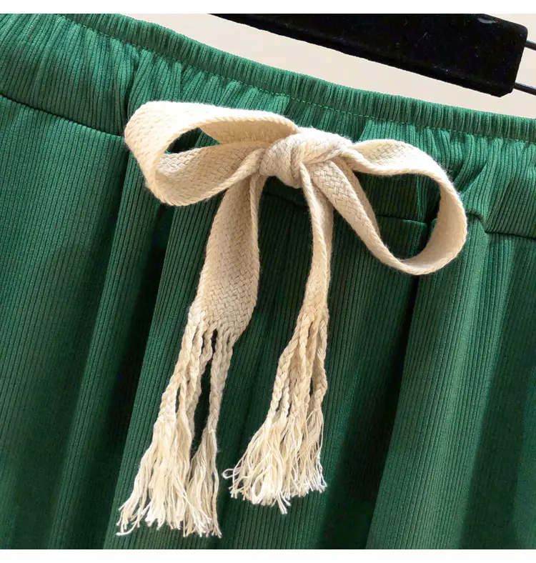 Green Wide Leg Drawstring Capri Pants 150kg Ice Silk — feature 20