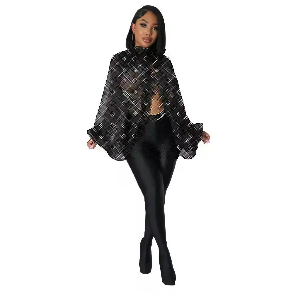 European American Women's Cross-border Mesh Shawl Top with Lace-Up Sleeves - Image 2