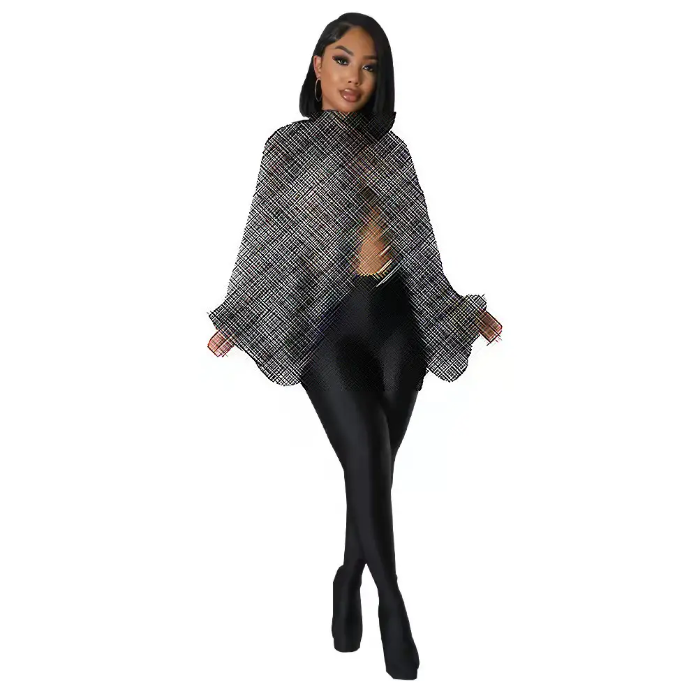European American Women's Cross-border Mesh Shawl Top with Lace-Up Sleeves - Image 6