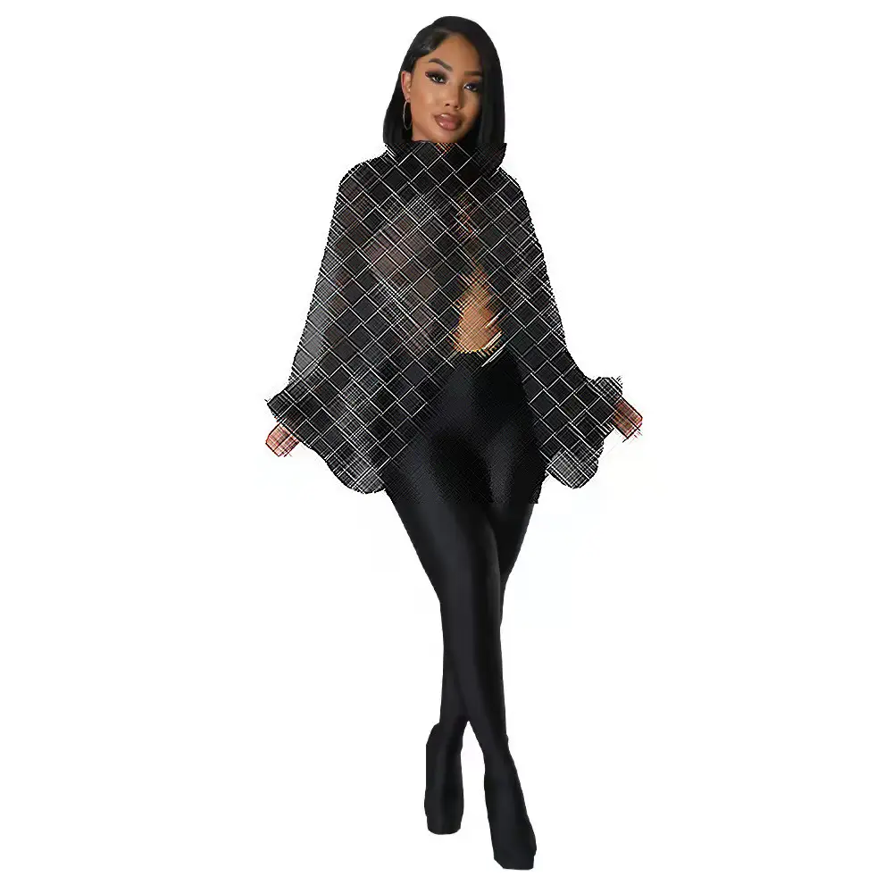 European American Women's Cross-border Mesh Shawl Top with Lace-Up Sleeves - Image 7