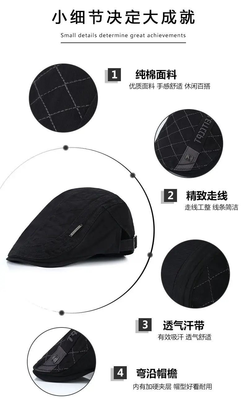 Men's Black Letter Feather Cap Pure Cotton Summer Breathable — feature 3