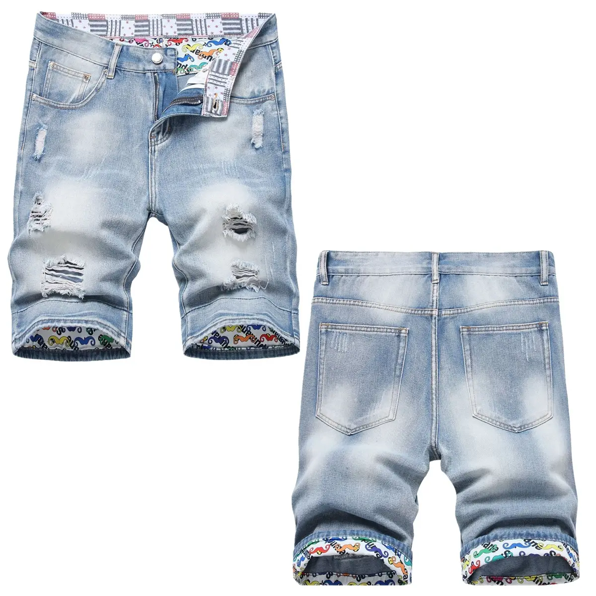 Men's 2023 Denim Shorts Set with Colorful Cuff - Image 3