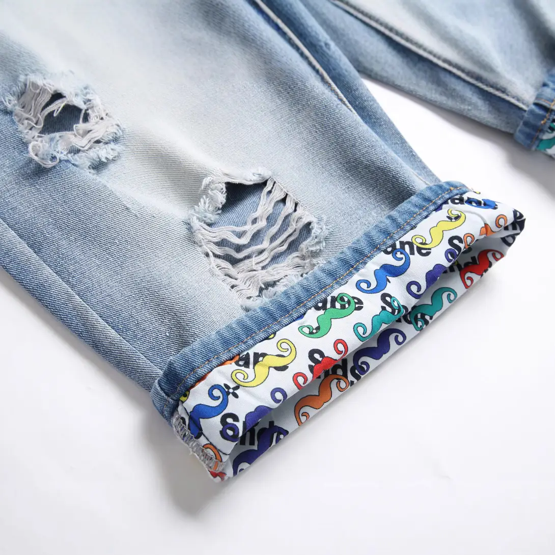 Men's 2023 Denim Shorts Set with Colorful Cuff - Image 5