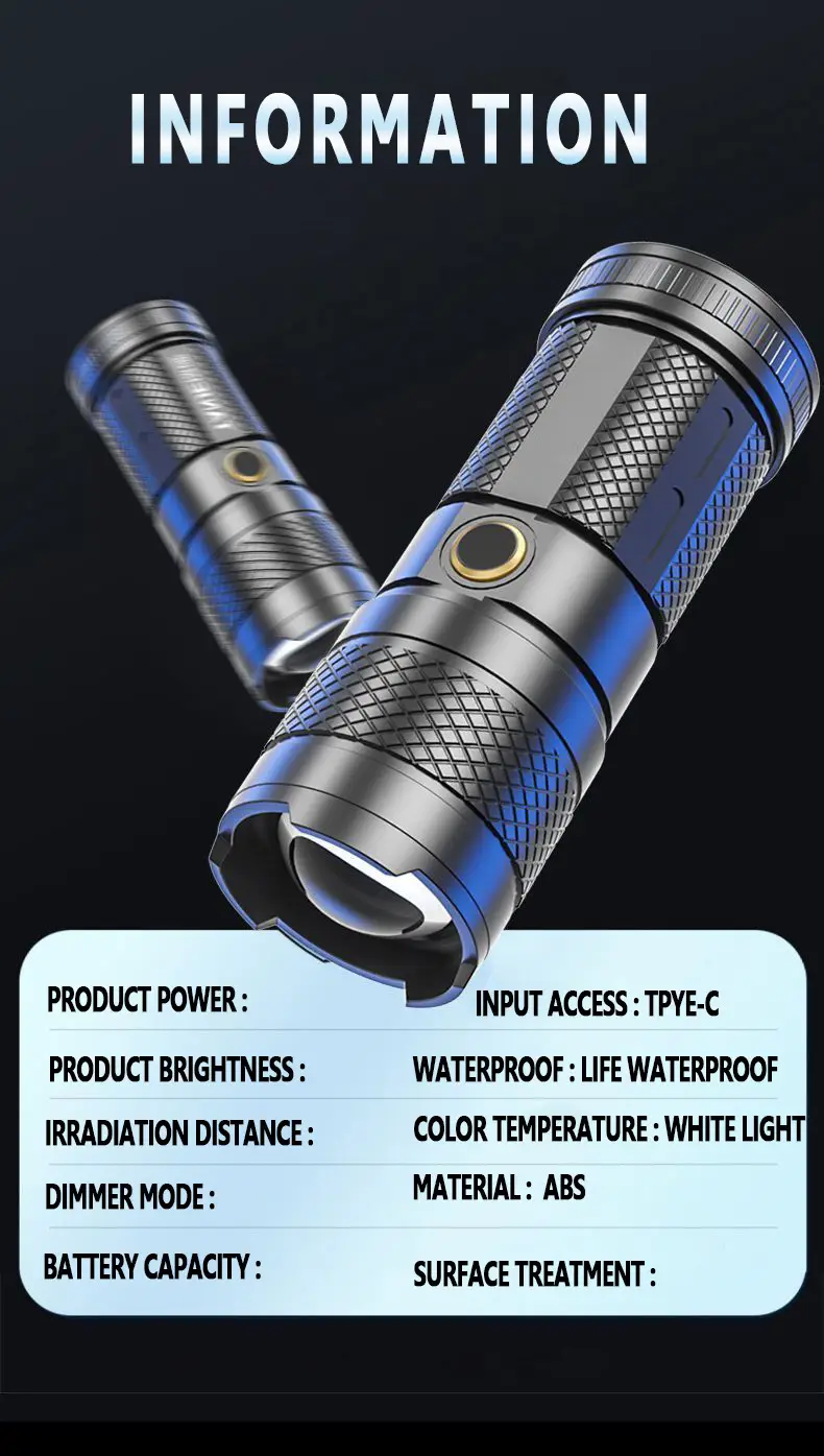 Cross-Border Red Blue Flashlight LED Zoom Rechargeable β feature 14