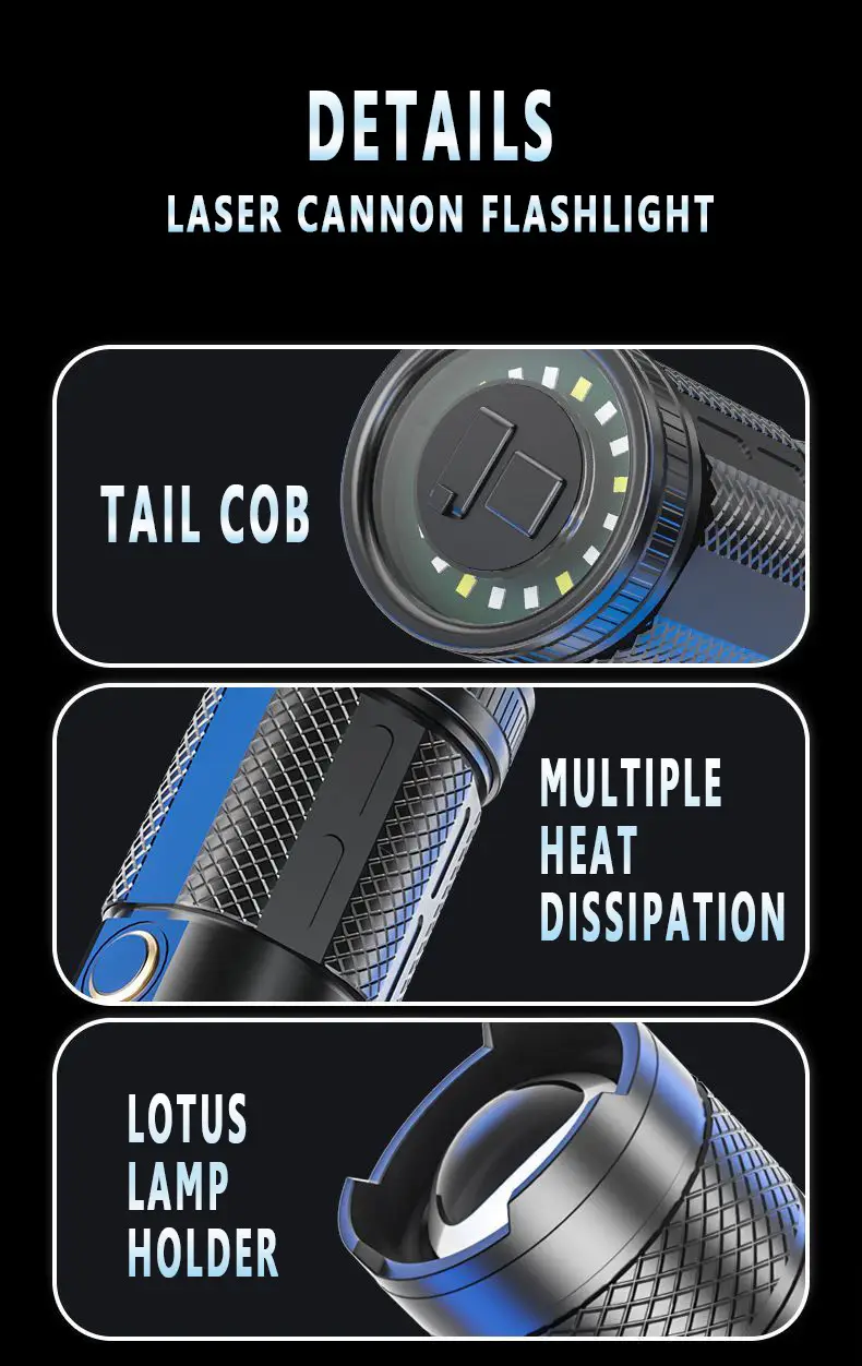 Cross-Border Red Blue Flashlight LED Zoom Rechargeable β feature 15