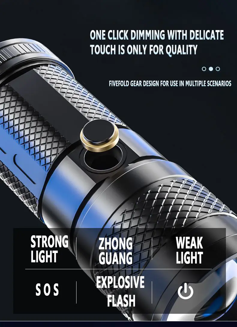 Cross-Border Red Blue Flashlight LED Zoom Rechargeable β feature 9
