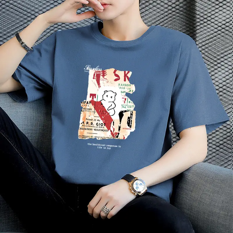 100% Cotton Summer T-Shirt for Men Loose Fit Moisture Wicking